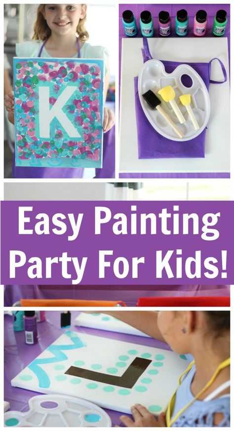 Everyone gets to go home with a one-of-a-kind party favor—a painting for their bedroom! This painting party for kids comes together easily for a stress-free party for mom, and a creative and fun party for kids! Diy, Kids Painting Party, Kids Art Party, Kids Party Crafts, Art Party Activities, Painting Birthday Party, Craft Party, Kids Birthday Party Crafts, Kids Party