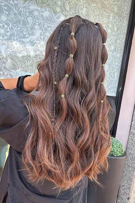 Different Long Hair with Multiple Small Bubble Ponytails Ponytail Hairstyles, Fun Hairstyles, Cute Hairstyles With Curls, Cute Hairstyles For Medium Hair, Easy Hairstyles For Long Hair, Cute Hairstyles With Braids, Easy Hairstyles For Medium Hair, Two Braid Hairstyles, Hair Down With Braid