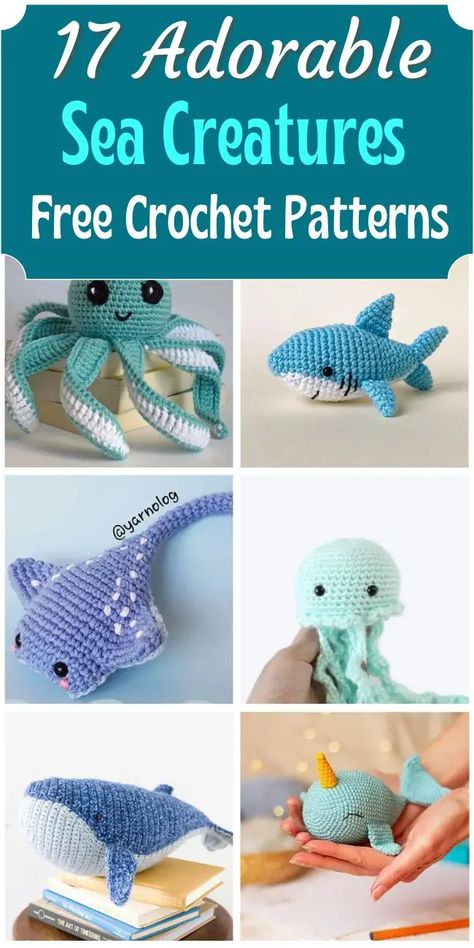 Almost all of the patterns are suitable for beginners and use typical amigurumi stitches such as magic ring, single crochet, and slip stitch to name a few. Crochet, Amigurumi Patterns, Crochet Whale, Crochet Animals Free Patterns, Crochet Fish Patterns, Crochet Animal Patterns, Crochet Toys Patterns, Crochet Fish, Crochet Amigurumi Free Patterns