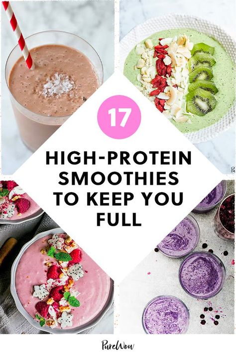 17 High-Protein Smoothies to Keep You Full - PureWow Protien Smoothies, High Protein Smoothie Recipes, Healthy Protein Smoothies, Smoothies Vegan, Blender Smoothie, Strawberry Protein, High Protein Smoothies, Best Smoothie, Protein Smoothies