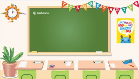 17 Fun Virtual Teacher Backgrounds for Online Teaching - WeAreTeachers Decoration, Classroom Decorations, School Classroom, Classroom Background, Sunday School Activities, Classroom, School Frame, Teacher Tech, Teacher