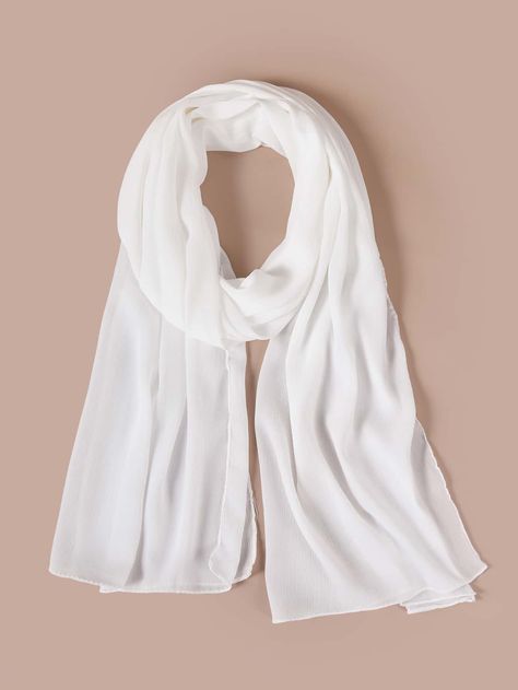 White Casual   Polyester Plain Scarf,Hijab Embellished   Women Accessories Fashion, Tela, Outfits, Hijab, Model, Mode Wanita, White Hijab, Outfit, Ootd