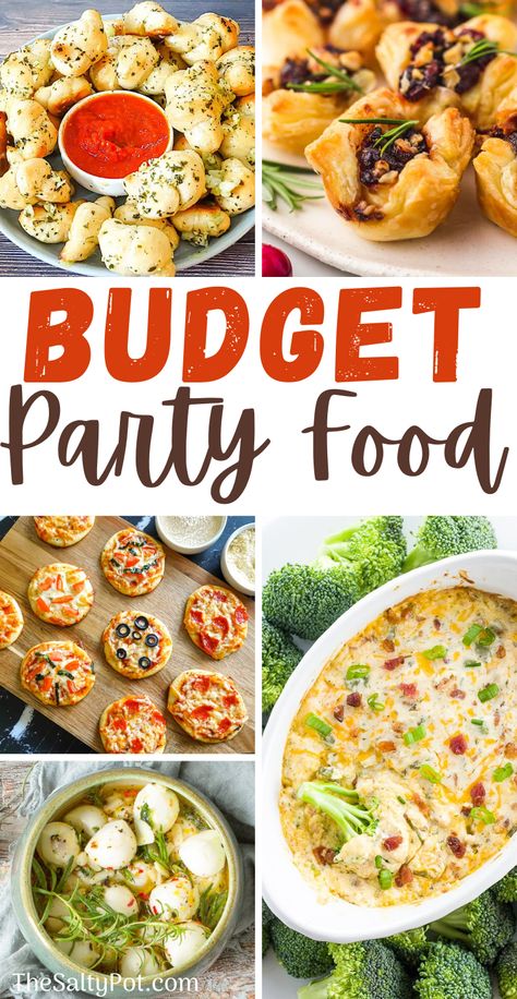 PARTY FINGER FOOD IDEAS ON A BUDGET! Apps, Cheap Snack Ideas, Budget Appetizers, Party Food On A Budget, Lunch Party Ideas, Appetizers For Potluck, Budget Party Food, Cheap Party Snacks, Cheap Appetizers