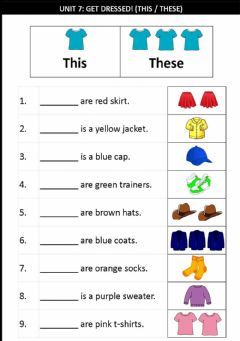 Unit 7:Get Dressed! (This & These) Language: English Grade/level: Grade 2 School subject: English language Main content: Grammar Other contents: Grammar For Kids, Grammar Online, English Grammar For Kids, Grammar Worksheets, Grammar Activities, Grammar Lessons, English Grammar Worksheets, English Phonics, Teaching English Grammar