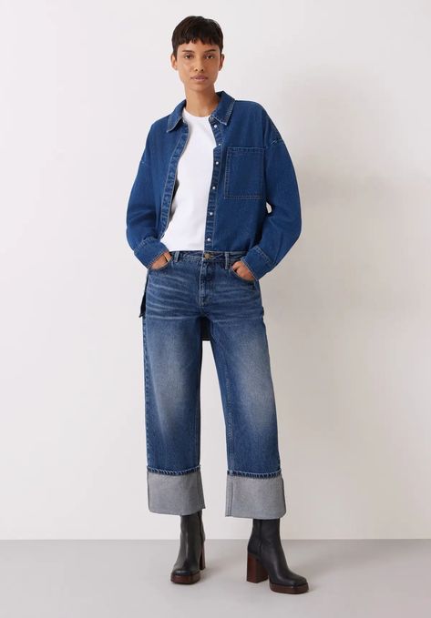The Cuffed Jeans Trend Is Going to Define Our 2024 Outfits | Who What Wear UK Ankle Boots, Denim, Fan, Jeans, Denim Outfits, Washed Jeans, Cuffed Jeans, Acid Wash Jeans, Denim Trench Coat