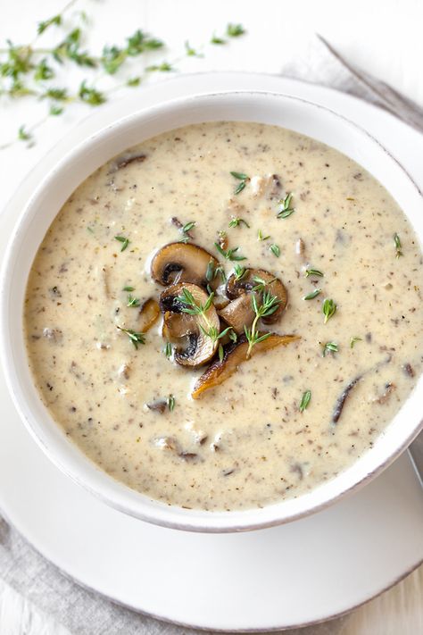 This cream of mushroom soup is a cozy classic prepared from scratch with fresh shiitake and crimini mushrooms, a hint of sherry, plus cream and fresh thyme! | thecozyapron.com #creamofmushroomsoup #creamofmushroomsouprecipes #creamofmushroomsouprecipeshomemade Soup Recipes, Brunch, Mushroom Soup Recipes, Creamed Mushrooms, Soup And Salad, Soup, Delicious Soup, Mushroom Casserole, Cooking Recipes