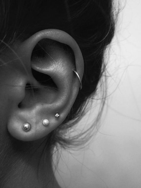 Triple lobe piercing with helix piercing. #piercingshopsnearme Cartilage Earrings, Ear Cuffs, Piercing, Jewellery, Ear Jewelry, Cartilage Ear Cuff, Cartilage Ear, Jewelry, Piercing Jewelry