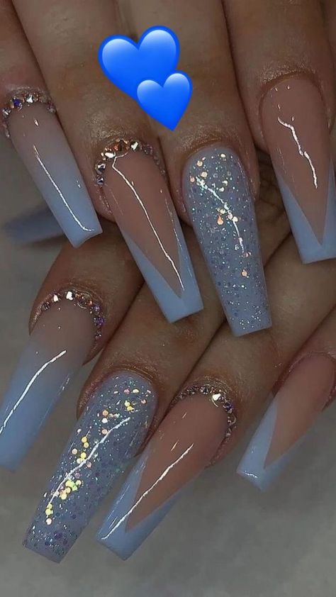 Gold Nails, White And Silver Nails, White Glitter Nails, Blue And Silver Nails, Blue Acrylic Nails, Purple Acrylic Nails, Acrylic Nails Coffin Pink, Pink Acrylic Nails, Acrylic Nails Coffin Short