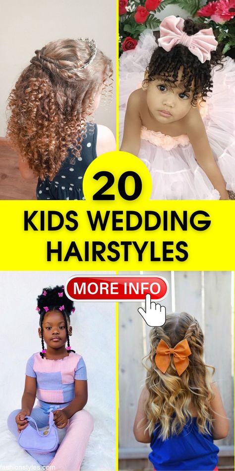 Easy Kids’ Wedding Hairstyles: Curly, Coily & Straight Ideas Kids Hairstyles For Wedding, Kids Updo Hairstyles, Kids Updos, Kids Hairstyles, Girls Updo Hairstyles, Kids Curly Hairstyles, Childrens Hairstyles, Girls Updo, Dance Hairstyles
