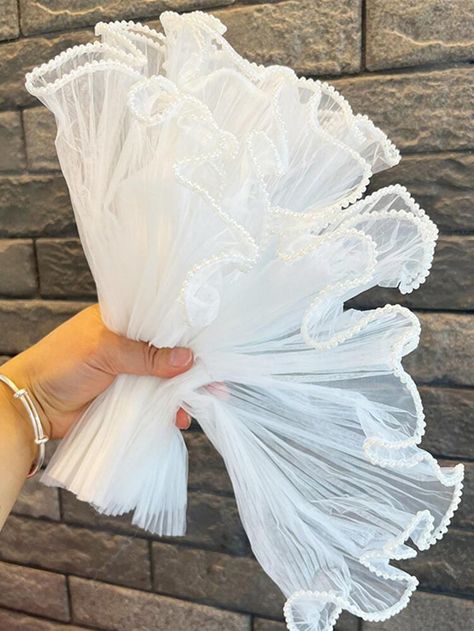 1pc Faux Pearl Decor Gift Wrapping Mesh, White Flower Bouquet Decoration, For Party | SHEIN USA Ribbon Flowers, Bouquet, Ribbon Flowers Bouquet, Faux Pearl, Ribbons, Bodas, Pearl Bouquet, Diy Flowers, Hochzeit