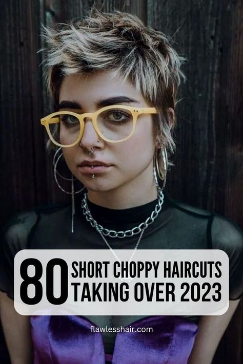 Short choppy haircuts are easy to wear and look cool, and everywhere you look. Check out pixies, bobs, mullets, shags, and everything in between! Punk, Choppy Bob Haircuts, Choppy Haircuts, Short Choppy Haircuts, Short Pixie Haircuts, Short Shaggy Haircuts, Short Hair Pixie Cuts, Shaggy Short Hair, Short Choppy Hair