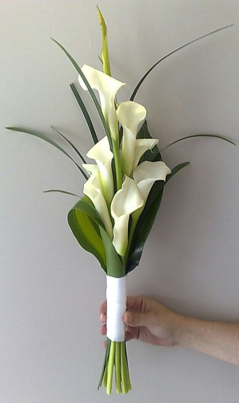Lovely Arm Sheaf/Presentation/Pageant Style Wedding Bouquet Arranged With White Calla Lilies & Greenery/Foliage Floral, Wedding Bouquets, Calla Lily Bouquet Wedding, Flower Bouquet Wedding, White Bouquet, Calla Lily Wedding, Flowers Bouquet, Lily Bouquet Wedding, Bridal Bouquet