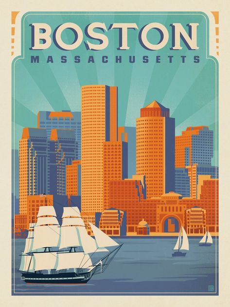 Boston, Massachusetts Vintage Travel Posters, England, National Parks, Brittany, Hong Kong, Peru, Boston, Retro, Boston Poster