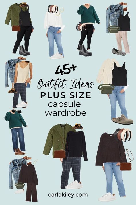 a variety of plus size outfits grouped together Outfits, Capsule Wardrobe, Capsule Wardrobe Women, Capsule Wardrobe Casual, Fall Wardrobe Essentials, Capsule Outfits, Plus Size Capsule Wardrobe, Fall Capsule Wardrobe, Big Size Outfit