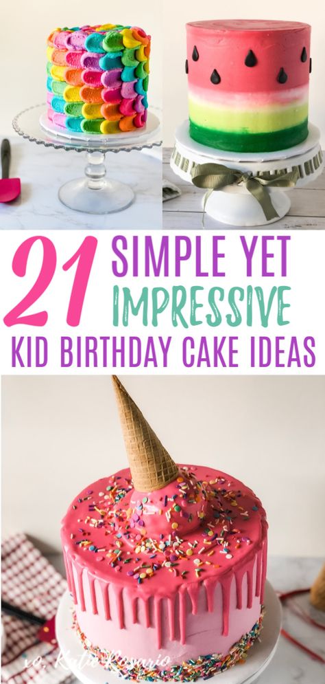 Need cool and creative kid birthday cake ideas? These kid cake ideas are perfect for beginner bakers, and your kids can help too! Each cake design has its own easy to follow tutorial and video to help you succeed. Here's to all the fantastic kid birthday cakes you'll make! #xokatierosario #kidsbirthdaycake #kidcakesideas #buttercreamcake #cakedecoratingtips Cake, Dessert, Easy Kids Birthday Cakes, Kids Cake, Easy Cakes For Kids, Diy Birthday Cake, Birthday Cake Kids, Cake Decorating For Beginners, Cake Decorating Classes