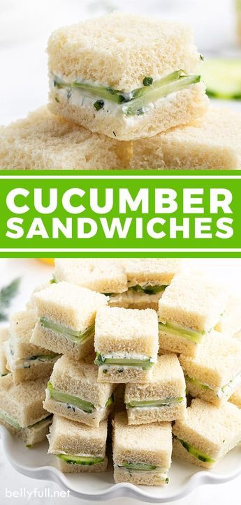Cucumber Sandwiches are an appetizer must for a tea party, Mother's Day brunch, baby shower, bridal shower, or any get together. Simple finger food that's cool, fresh, light, and so delicious! Salads, Brunch, Appetiser Recipes, Dips, Cucumber Sandwiches, Cucumber Recipes, Mini Cucumber Sandwiches, Appetizers Easy, Tea Sandwiches