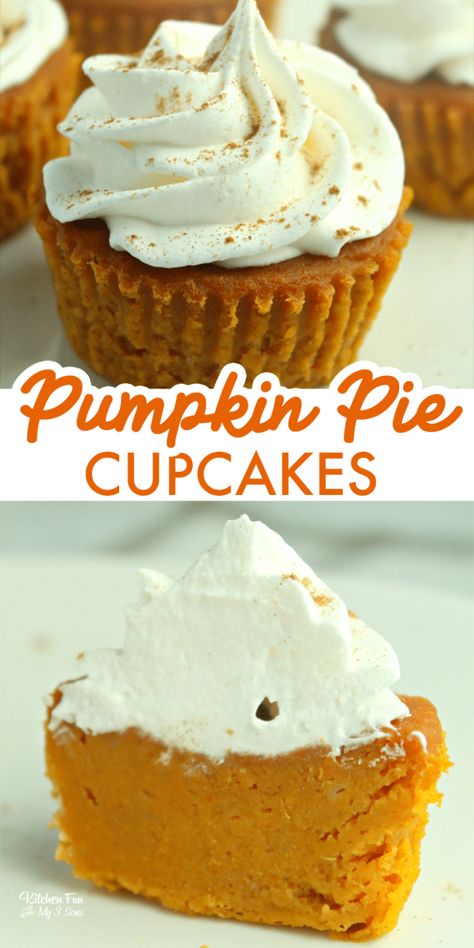 Muffin, Cake, Cupcakes, Thanksgiving, Dessert, Desserts, Snacks, Pumpkin Pie Cupcakes, Pumpkin Pie Cupcakes Recipe