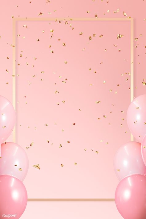 Golden frame balloons on a pink background | premium image by rawpixel.com / HwangMangjoo Birthday Background Wallpaper, Birthday Background Images, Birthday Background, Pink Balloons, Birthday Wallpaper, Birthday Template, Balloon Background, Pink Background, Birthday Frames