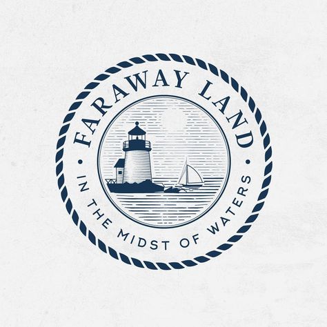 Need a logo like this? I can create for you :) Design for Faraway Land - luxury vacation themed clothing line with influence from Nantucket Island ⛵ in love with this emblem  .… Logos, Design, Nautical Graphic Design, Nautical Logo, Vintage Logo Design, Logo Restaurant, Logo Design Services, Logo Design Inspiration, Shop Logo