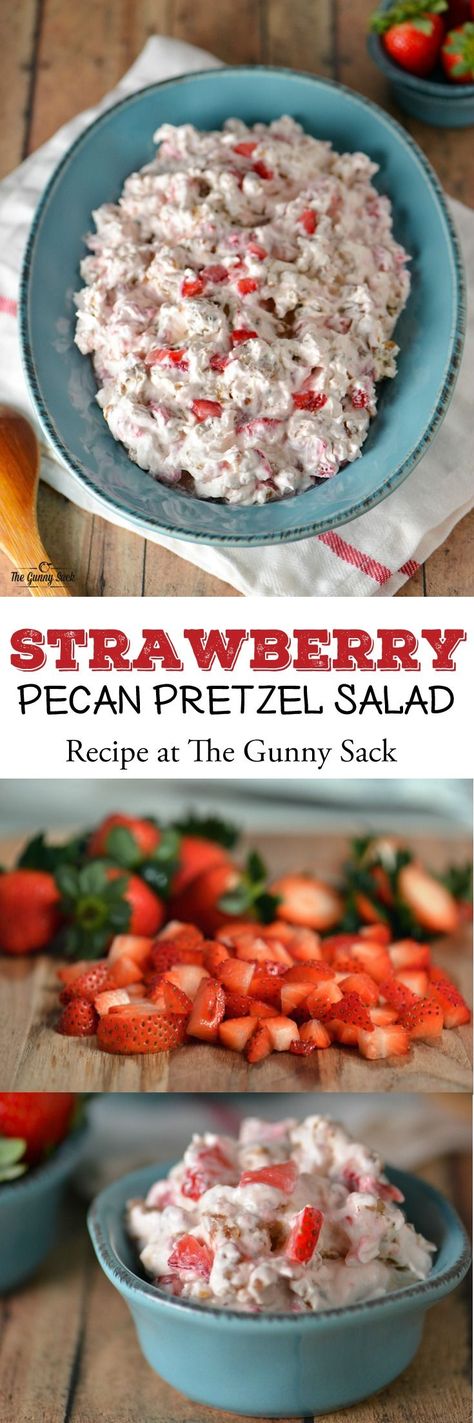 This Strawberry Pecan Pretzel Salad is a MUST at all of our holiday celebrations. Try sharing this recipe at your Thanksgiving or Christmas dinner! Salmon, Pasta, Fudge, Fruit, Fruit Salad, Fruit Recipes, Pudding, Dessert, Macaroni Salad