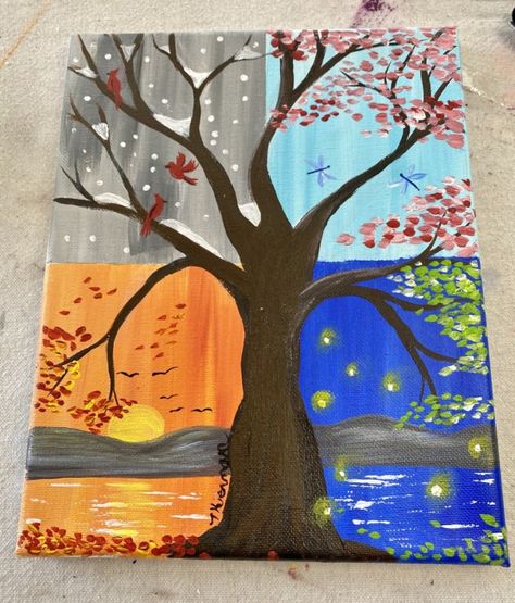 How To Paint A Four Seasons Tree - Step By Step Painting Diy, Crafts, Canvas Art, Diy Canvas Art, Paintings, Art, Art Projects, Diy Art Painting, Four Seasons Painting