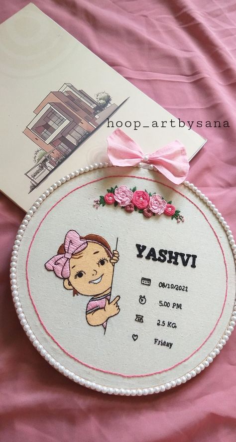 Coustmized Baby name and Birth details hand embroidery in hoop.. Embroidery Designs, Baby Embroidery, Embroidery Designs Baby, Baby Name Decorations, Name Embroidery, Hoop Art, Hand Embroidery Design Patterns, Hand Embroidery Design, Hand Embroidery Designs