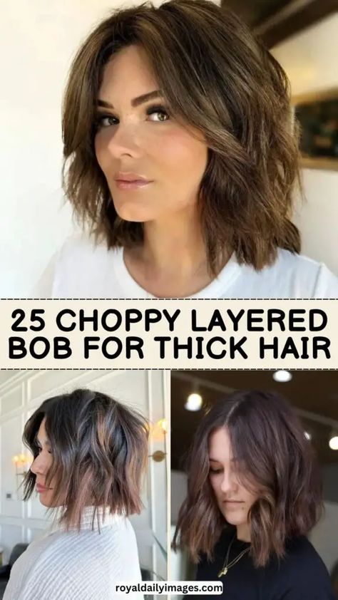 Discover 25 Trendy Choppy Layered Bob for Thick Hair Medium Length Haircut With Layers Bangs, Medium Choppy Haircuts, Choppy Bob For Thick Hair, Medium Layered Haircuts, Medium Choppy Bob, Thick Coarse Hair, Layered Haircuts Shoulder Length, Haircut For Thick Hair, Thick Wavy Haircuts