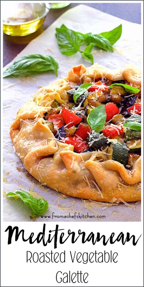 Mediterranean Roasted Vegetable Galette is elegant yet fuss-free and the perfectly delicious way to enjoy a summer vegetable bounty! #vegetable #roastedvegetable #galette #quiche #tart #mediterranean