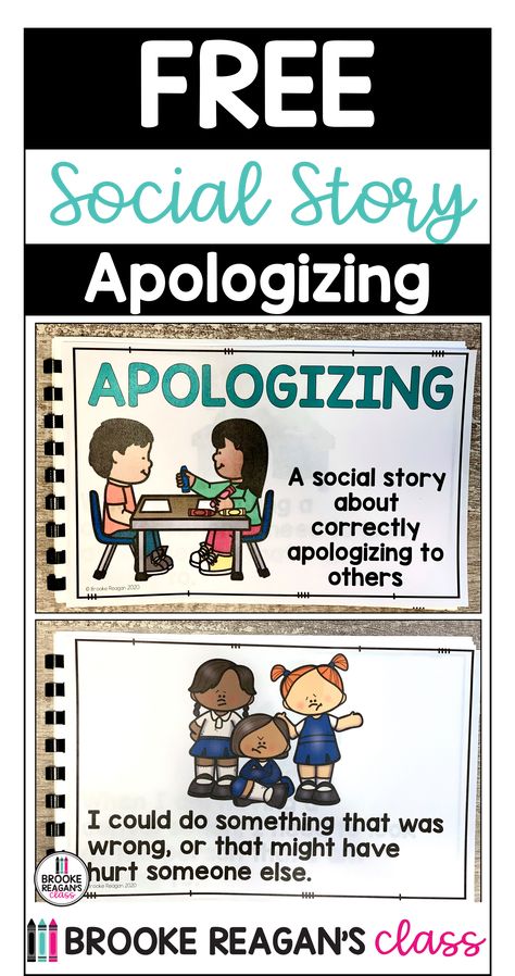 Free social story teaching students about how to correctly apologize. Pre K, Social Thinking, Social Emotional Activities, Social Emotional Learning, Social Emotional Development, Social Skills Lessons, School Social Work, Social Skills Activities, Social Skills For Kids