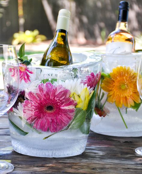 Floral Ice Bucket DIY | California Grown Wines, Floral, Floral Ice Bucket, Tea Party, Diy Ice Bucket, Ice Bucket, Ice Buckets, Floral Ice, Flower Ice