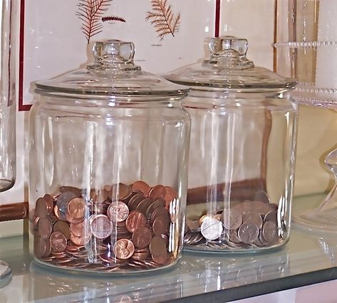 Check Out These 40 Ways To Fill Your Apothercary Jars Organisation, Money Jars, Coin Jar, Jar Fillers, Jar Display, Jar Filler Ideas, Jar Storage, Decorated Jars, Jar Decorating Ideas
