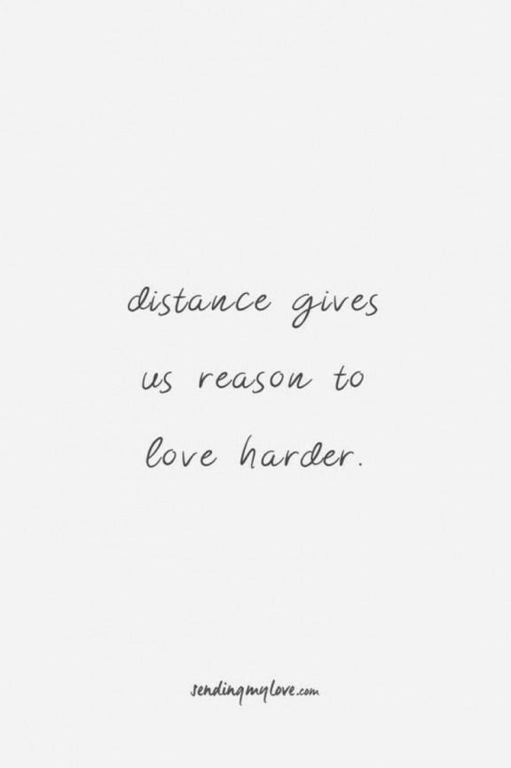 the words distance gives us reason to love harder on white paper with black ink in it