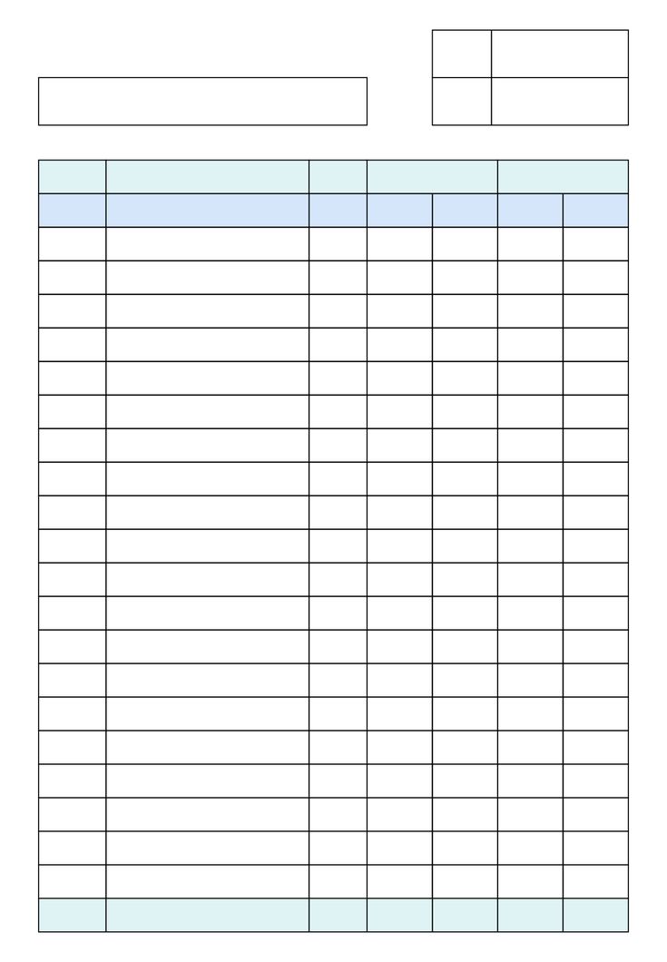 a printable spreadsheet showing the number of items in each column