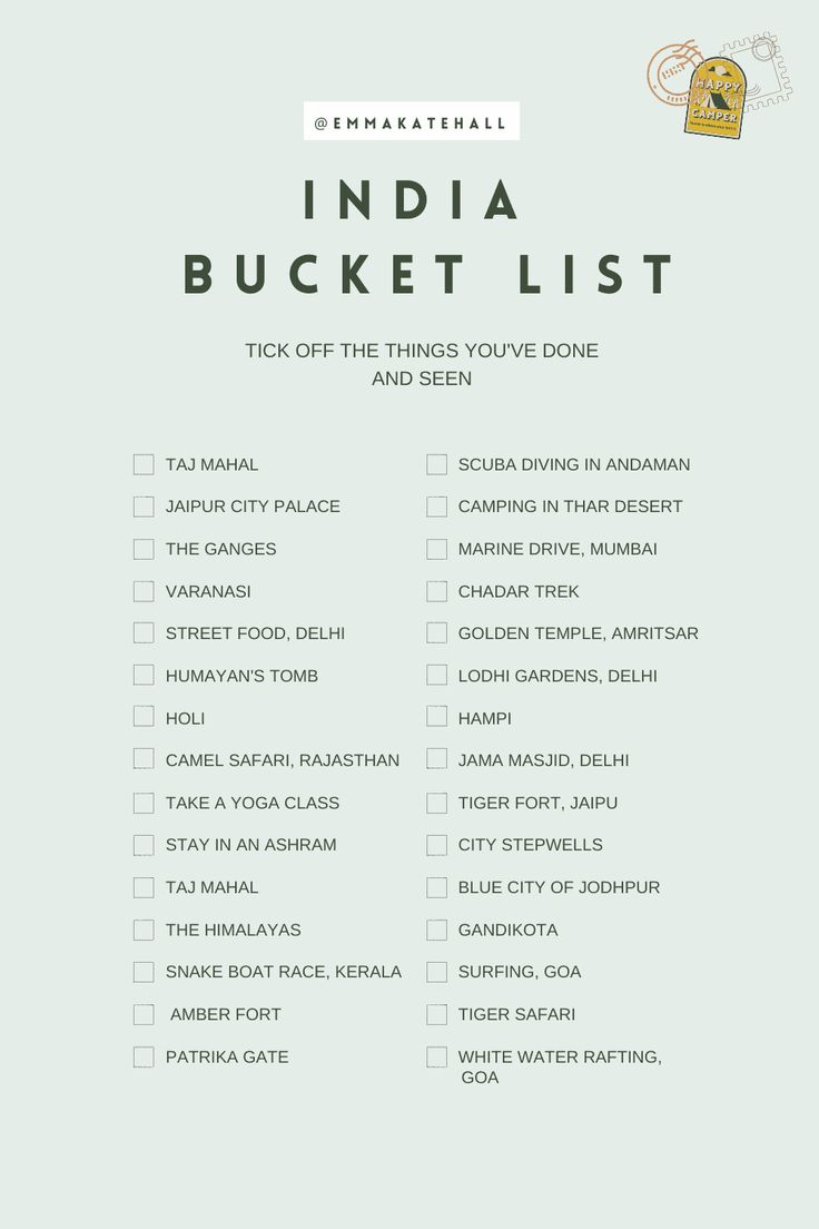 the india bucket list is shown in green