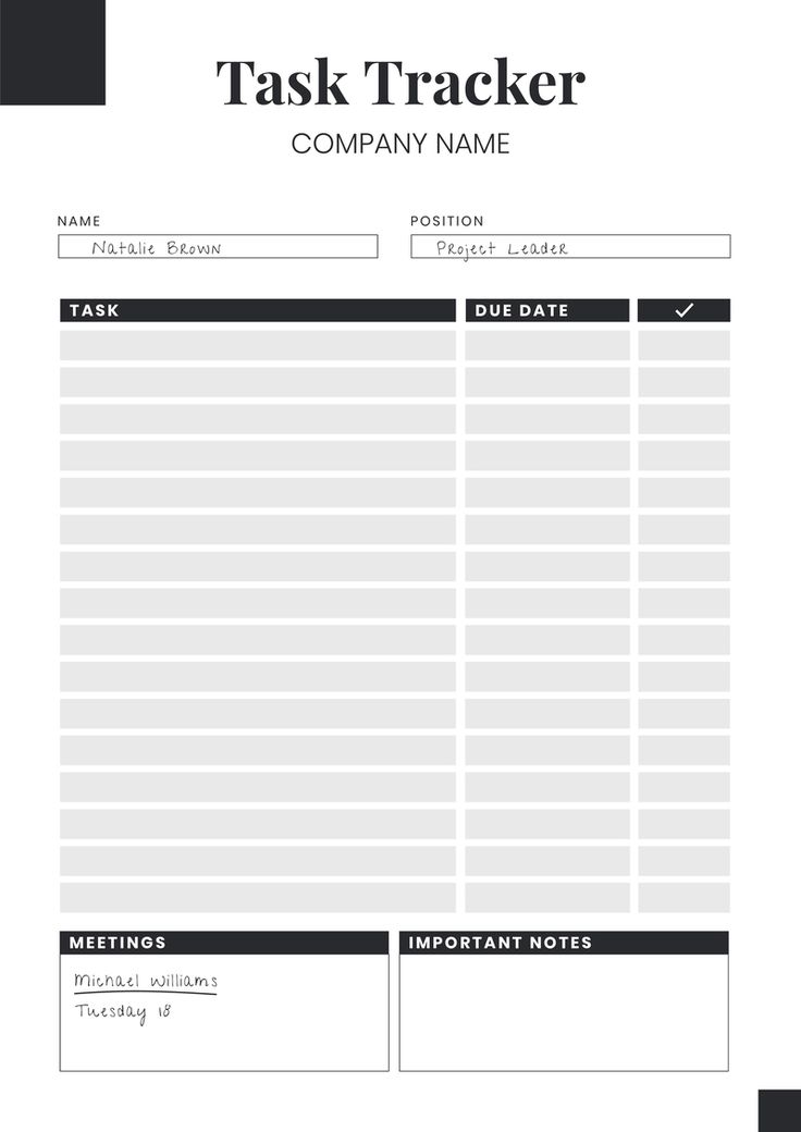 a printable task tracker is shown in the form of a blank sheet with text