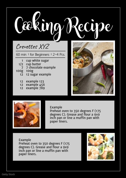 the cooking recipe is shown in this black and white poster, with images of food