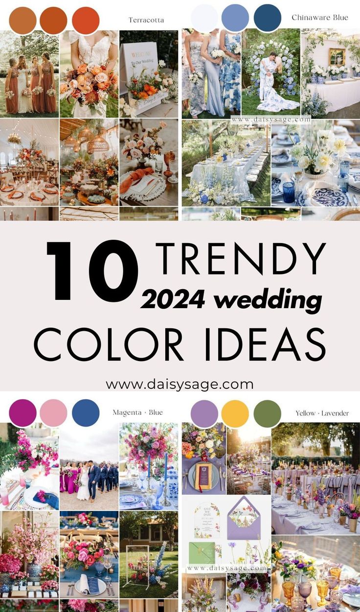 the top ten trendy color ideas for your wedding day is in this collage