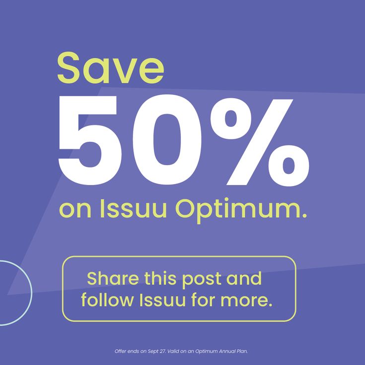 an advertisement with the text save 50 % on issue optminum share this post and follow