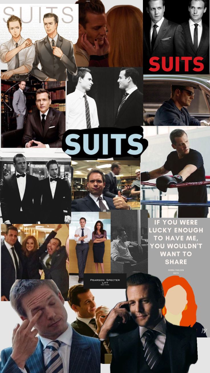 the collage shows many different people in suits