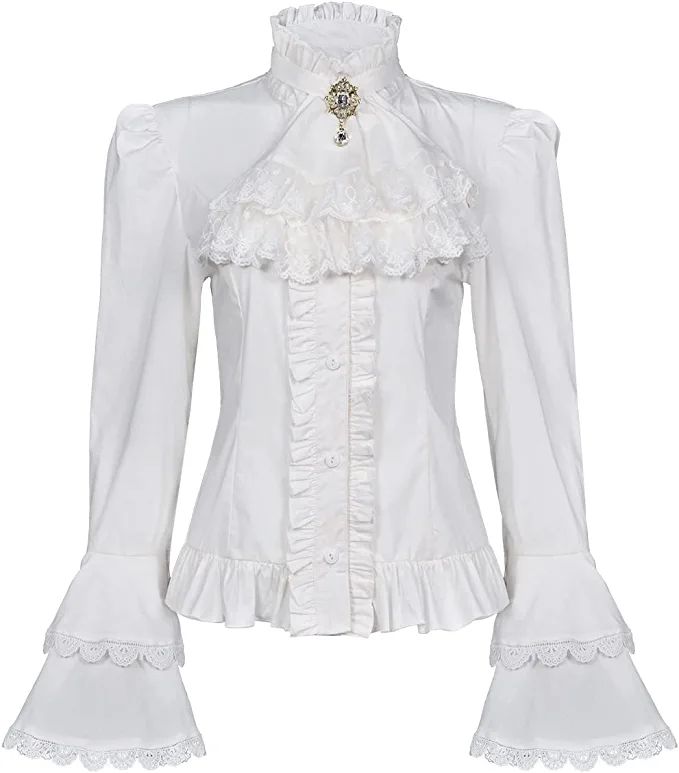 Victorian Blouse Womens Gothic Pirate Shirt Vintage Long Sleeve Lotus Ruffle Tops (L, 010 White) at Amazon Women’s Clothing store Clothes, Shirts, Gothic Lolita, Vintage, Punk, Tops, Gothic, Outfits, Vogue