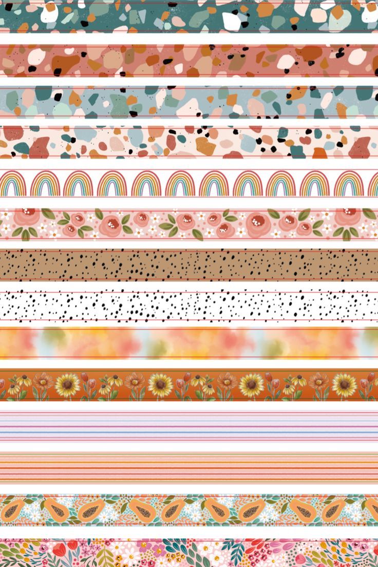 an assortment of different patterns and colors on a sheet of paper that is printed with flowers