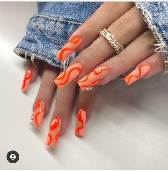 25 Fantastic Orange Nail Designs - The Glossychic Design, Nail Designs, Orange Acrylic Nails, Orange Nail Designs, Bright Orange Nails, Bright Acrylic Nails, Nails Inspiration, Stylish Nails Designs, Trendy Nails