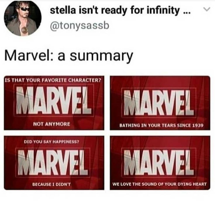 an image of the avengers character on twitter with caption that reads, stella isn't ready for infinity