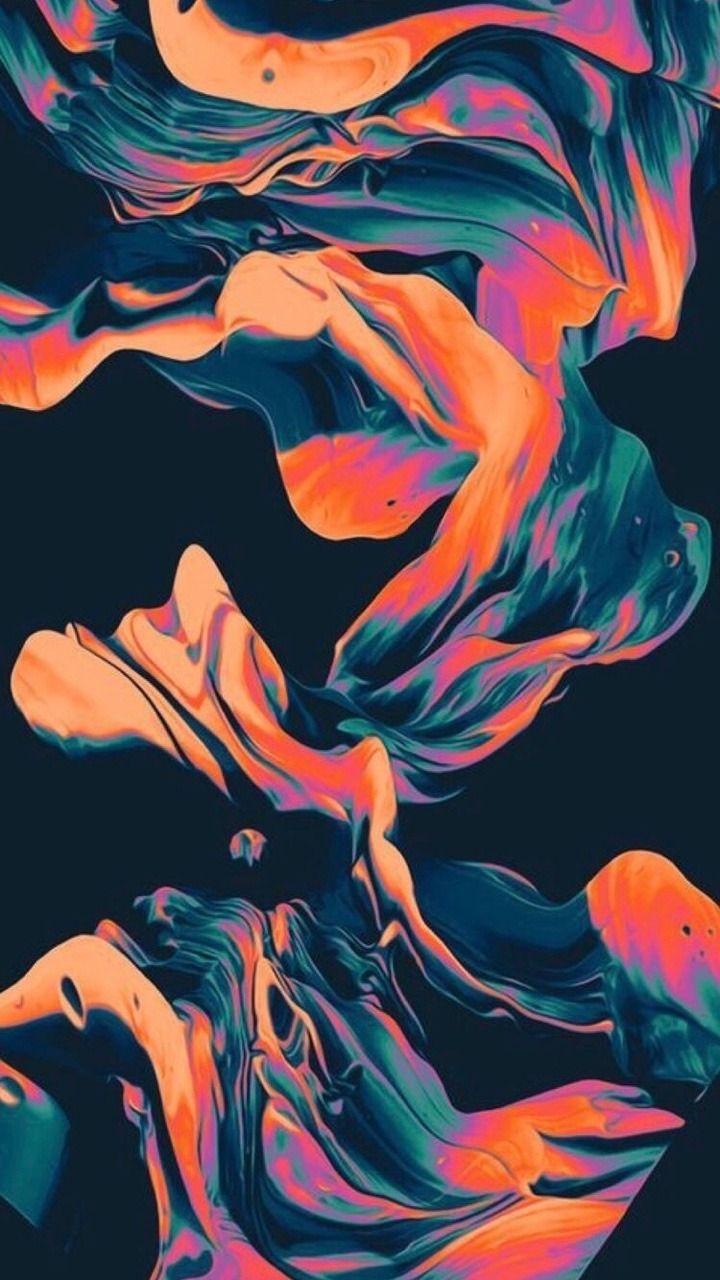an abstract painting with different colors and shapes on it's black background is shown