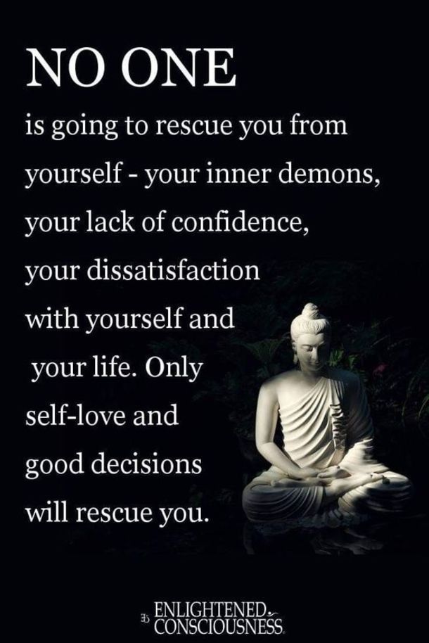a buddha statue with the words no one is going to rescue you from yourself