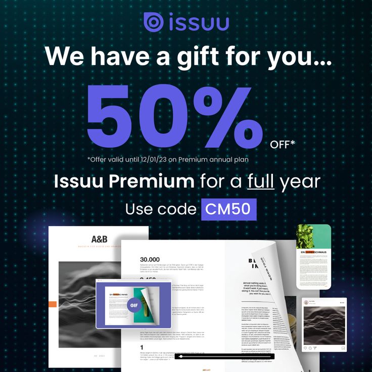 an advertisement with the words, we have a gift for you 50 % off on it