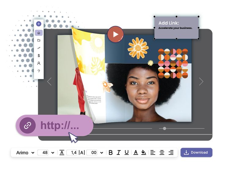 a computer screen with an image of a woman's face and the words add link below
