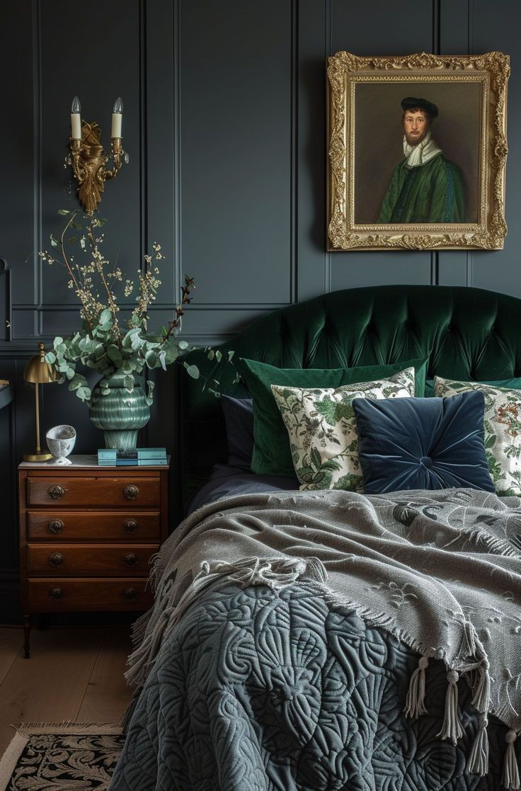 Luxurious Victorian bedroom oasis featuring modern amenities and antique decor Design, Home Décor, Interior Design, Moody Bedroom, Bedroom Design, Bedroom Interior, Dark Academia Interior, Bedroom Inspirations, Green Rooms