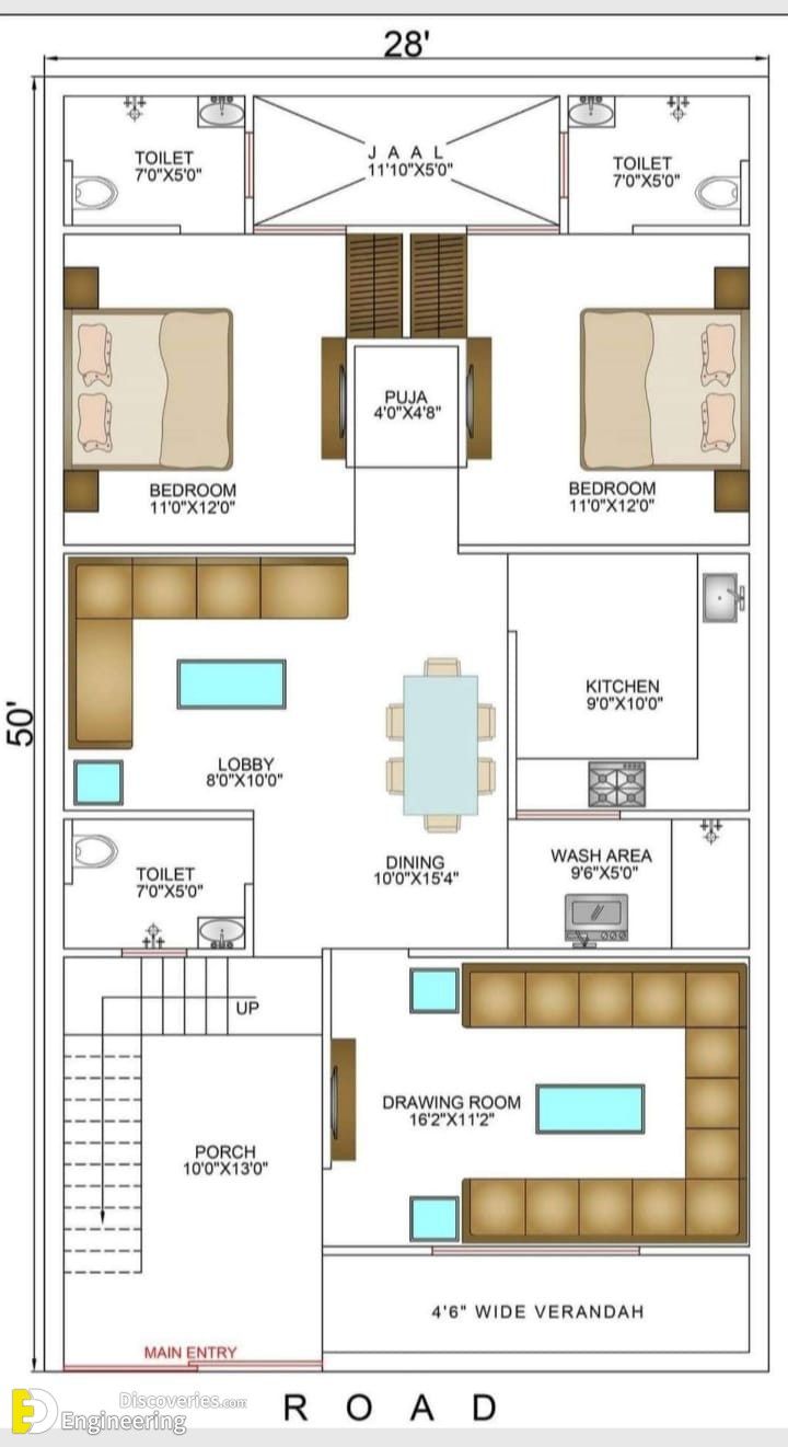 the floor plan for an apartment with two beds and one living room on each side