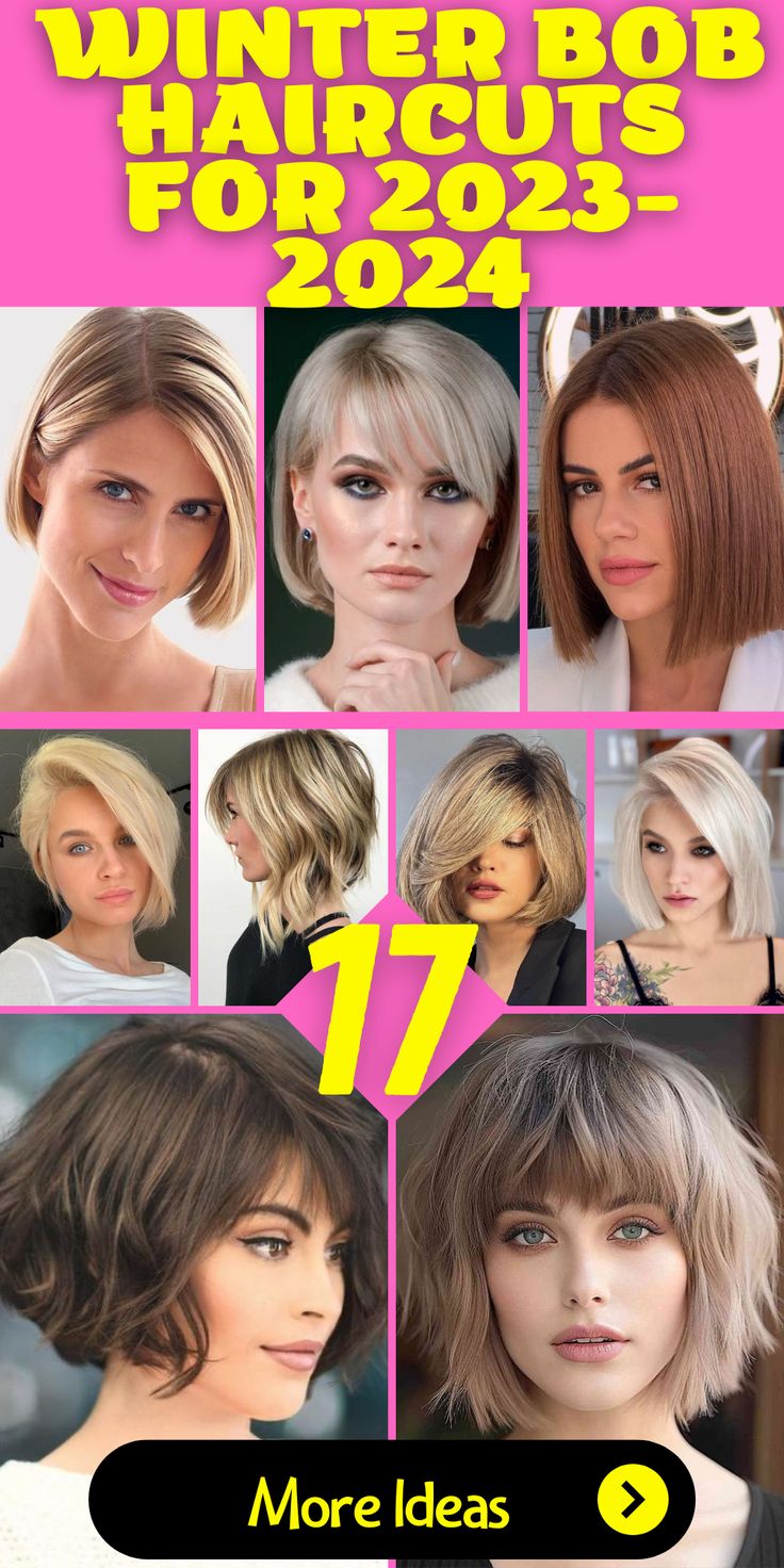 Trendy Winter Bob Haircut 2023-2024 for Short Hair: Embrace the chilly season with a trendy winter bob haircut 2023-2024, perfect for those with short hair. Whether you prefer a classic bob or want to experiment with curly or wavy textures, this haircut adds flair to your look. Learn how to style it at home and bring out the best in your hair's natural beauty. Stay ahead of the latest trends and show off your unique style with these winter hair inspirations for short hair. Bobs For Fine Hair, Bob Haircut For Round Face, Short Haircuts For Round Faces, Short Hair Cuts For Round Faces, Short Hair With Bangs For Round Faces, Haircuts With Bangs, Short Bobs With Bangs, Bob With Bangs, Bob Haircuts For Women